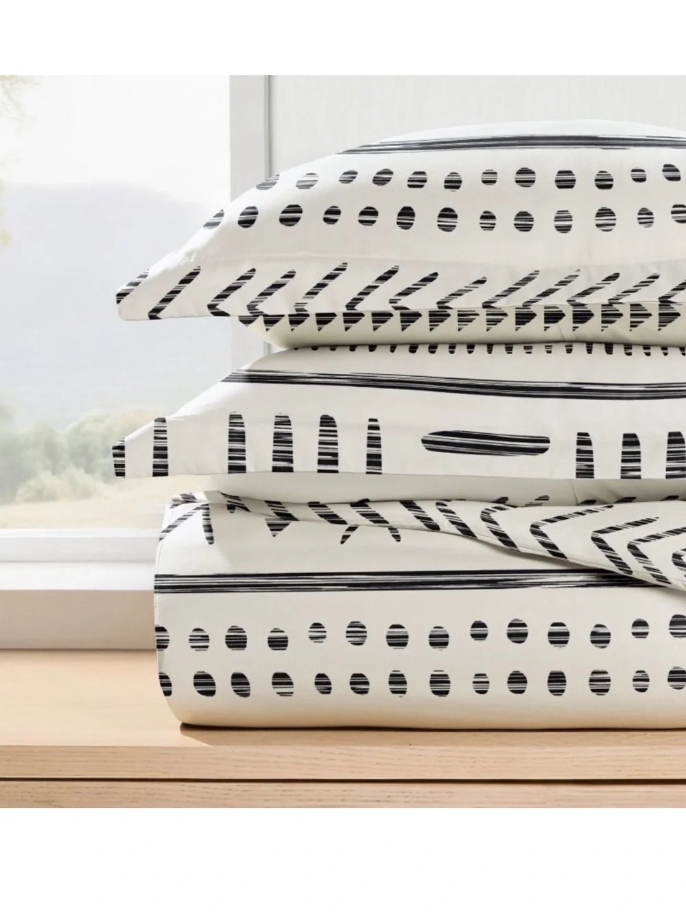 BECKY CAMERON ~ Black & White Geometric Boho Striped King Duvet Cover
